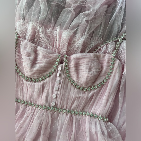 Self Portrait PINK DOT MESH TIER MIDI DRESS - Picture 3 of 3